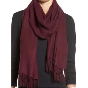 Nordstrom Wool and Cashmere Blend Fringe Scarf Burgundy NEW MSRP $99